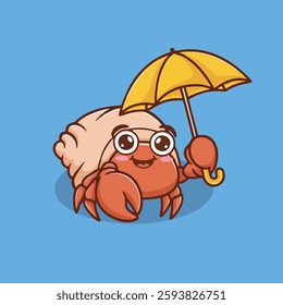 Lovely Hermit crab umbrella vector children's illustration Q edition vector cartoon illustration