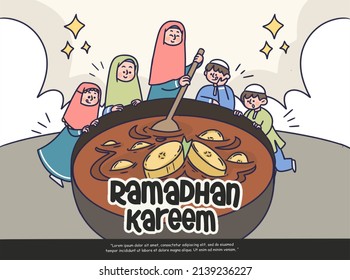 Lovely Holiday Ramadhan Kareem Eid Fitr Cooking Together Illustration Asset