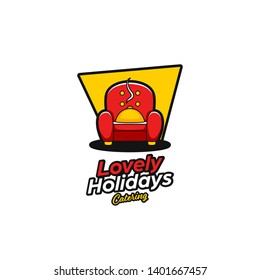 Lovely Holidays Catering logo, catering food beverages restaurant logo with lazy couch sofa and food dome symbolize about holiday and lazy time