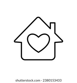 Lovely house icon. Home with heart. Simple vector symbol for web and mobile app. Graphic flat line sign isolated on white.