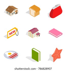 Lovely house icons set. Isometric set of 9 lovely house vector icons for web isolated on white background