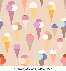 Lovely ice - cream cones seamless background pattern. Vector illustration