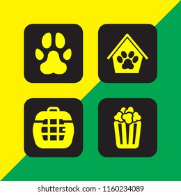 lovely icon. 4 lovely set with popcorn, dog and paw vector icons for web and mobile app