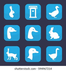 lovely icon. Set of 9 filled lovely icons such as goose, rabbit