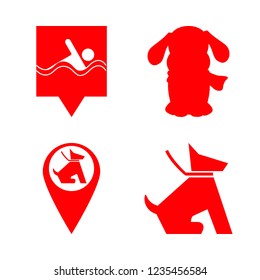 lovely icon set about beach pin, pet zone point, dog and sitting dog vector set