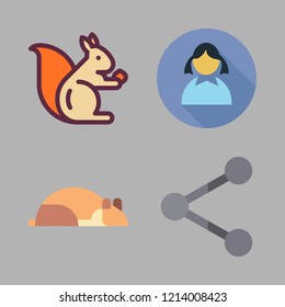 lovely icon set. vector set about girl, hamster, squirrel and share icons set.