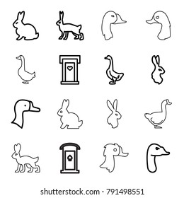 Lovely icons. set of 16 editable outline lovely icons such as goose, rabbit