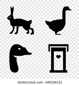 Lovely icons set. set of 4 lovely filled icons such as goose, rabbit