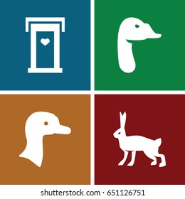 Lovely icons set. set of 4 lovely filled icons such as goose, rabbit