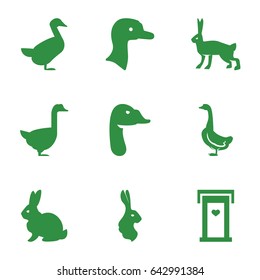 Lovely icons set. set of 9 lovely filled icons such as goose, rabbit