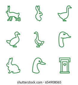 Lovely icons set. set of 9 lovely outline icons such as rabbit, goose