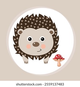 Lovely illustration with cute hedgehog and mushroom