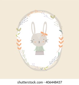 Lovely illustration with cute rabbit and floral elements