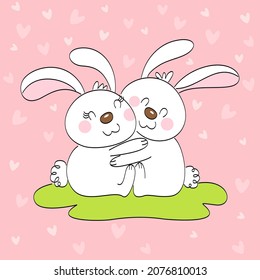 Lovely illustration of two rabbits hugging
