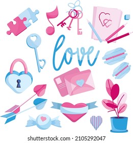 Lovely illustrations for Valentine's Day. Minimalistic set of elements in vector