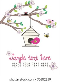 lovely invitation with birds and flowers