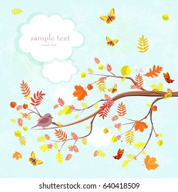 lovely invitation card with branch of tree and flying butterflies