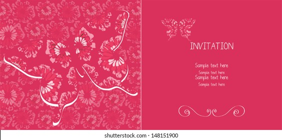 Lovely invitation card with butterfly and flowers