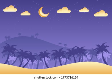 Lovely islamic background with desert at night. Islamic background suitable for Ramadan, Eid al Adha, Eid al Fitr.