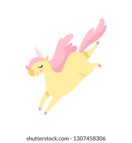 Lovely Jumping Unicorn, Cute Magic Fantasy Animal Vector Illustration