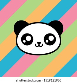 Lovely kawaii panda head smiling on rainbow colors background - Cute animal illustration 