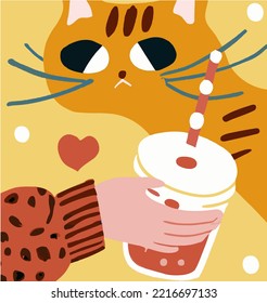 Lovely kawaii Taiwanese milk tea. Bubble tea, gourmet drinks, coffee and soft drinks. Vector illustration.