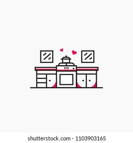 lovely kitchen set line art logo vector