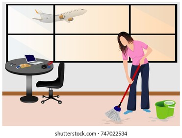 lovely lady clean the room vector design