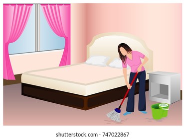 lovely lady clean the room vector design