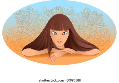 Lovely lady with henna ornament background