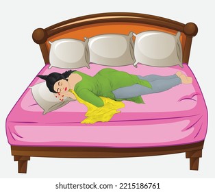 lovely lady in kurta pajamas sleeping on a bed