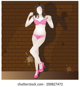 lovely lady with pink bra vector design