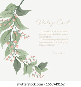 Schöne Blatt Einladungskartenrahmen-Vorlage auf Vintage-Hintergrund. Blumen-Grußkarte kann für Hochzeit, Geburtstag, Feiertag, Flyer, Broschüre oder anderen Hintergrund verwendet werden.Vektorillustration-Illustration EPS