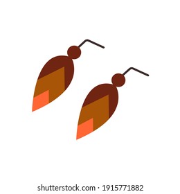 Lovely leaf-shaped stud earrings. Beautiful and elegant accessory. Colorful hand drawn vector isolated illustration doodle. Boho color