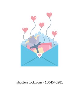Lovely letter with flower and heart balloons