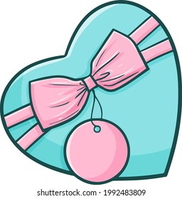 Lovely light green gift box with shapes of a heart and pink ribbon