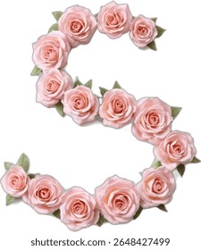 Um adorável arranjo rosa, rosa claro é artisticamente projetado para formar a letra "S", fazendo uma bela e elegante carta floral.