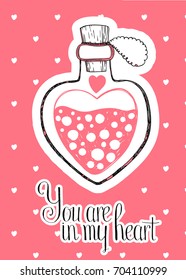 Lovely light red greetings card template. Ready to print. Vector hand drawn illustration