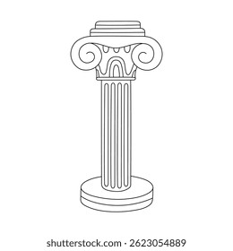 Lovely line doodle ancient Greek pillar. Classical antique marble column of Roman architectural temple, museum, capital. Hand drawn ancient elegant architecture heritage with outline from Greece