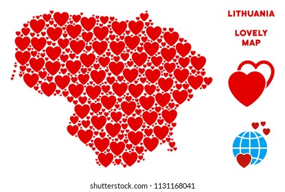Lovely Lithuania map collage of red hearts. We like Lithuania map template. Abstract vector geographic scheme is composed from red heart elements.