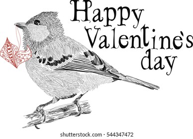 Lovely little Bird sketch - Vector illustration - Vintage vector Art  - Valentine's day card 
