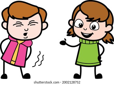 Lovely Little Cartoon Boy having backache