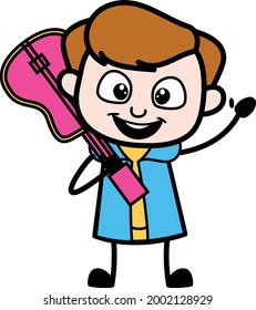 Lovely Little Cartoon Boy holding pinkish guitar