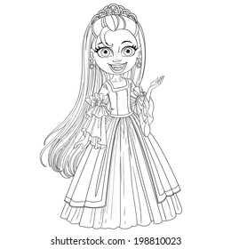 Lovely little princess in tiara and ball gown outlined