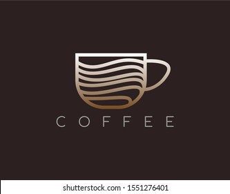Lovely Logo of Coffee Shop with Modern Concept. Designed with Luxury and Unique Mug in Sweet Chocolate Color. Suitable for Coffee Shop or Cafe Logo. Vector Illustration