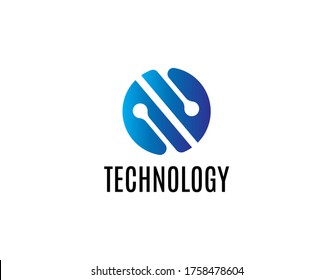 Lovely Logo of Technology with Letter S Concept. Design with Negative Space Style on Blue Circle Isolated on White Background. Vector Illustration.