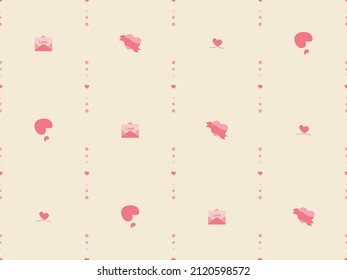 Lovely love seamless pattern background consisting of heart shaped chocolate boxes, love letters and heart shaped balloons.