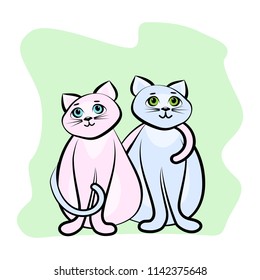 Lovely, loving cats. Tail, heart. Vector illustration.