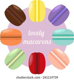 Lovely macarons. Multicolored vector set. Illustration.