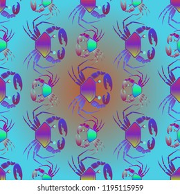 Lovely magian crab multicolor background seamless.